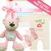 Bright Start Baby Girl Gift Hamper with pink teddy, bodysuit, and socks in signature gift box