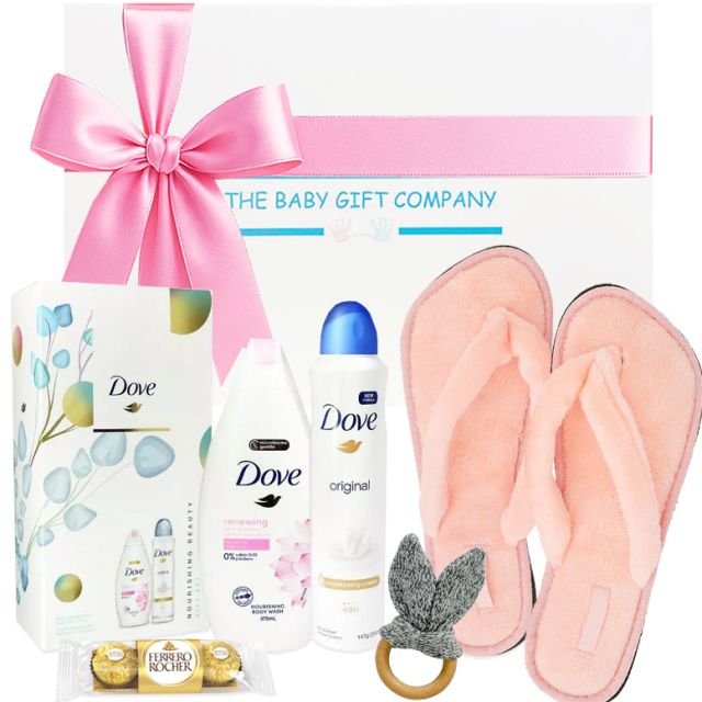 Mother to Be Gift hamper - Self-care pregnancy hamper with spa slippers and Dove set