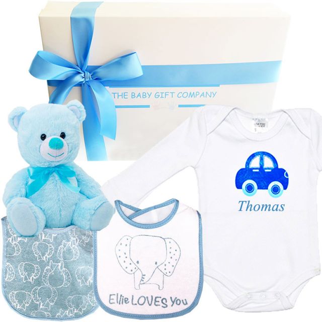 Newborn Essential Baby Boy Gift Hamper - a joyful way to welcome a new arrival and congratulate the proud parents.